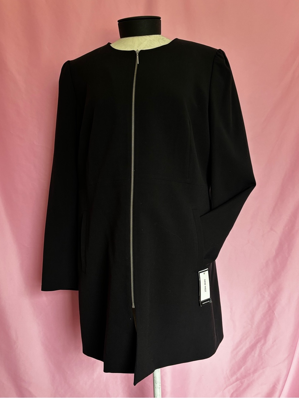 NWT Black Zip-Front Women's Longline Blazer Sz16